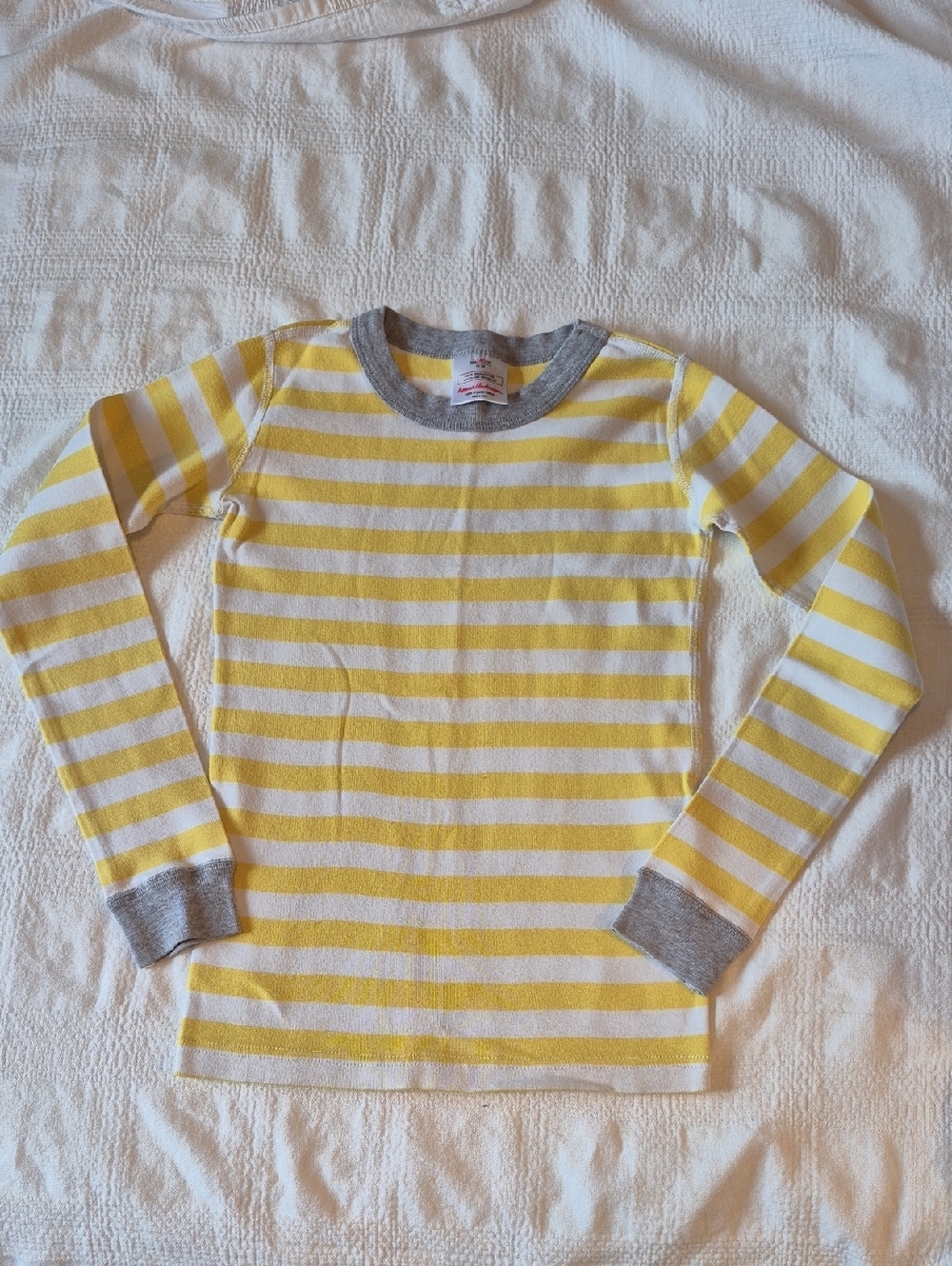 Hanna Andersson boys size 140 or 10 yellow & white striped pajama top VGUC